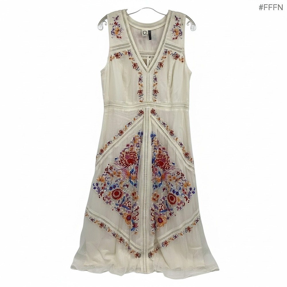 Akemi + Kin Cream Red Embroidered Floral Midi Dress | Women’s Size 12